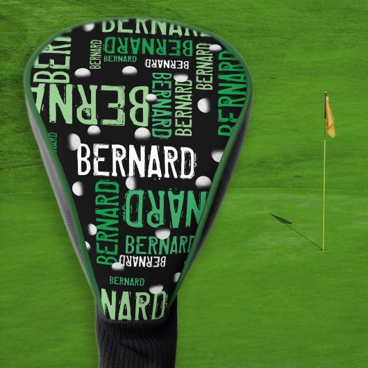 Grüne Namen und Golfbälle auf schwarz gedruckt Golf Headcover