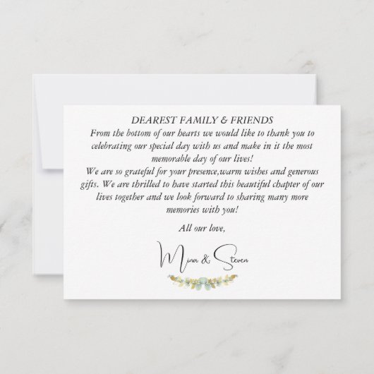 Grüne, natürliche Eukalyptusblütenhochzeit Blätter Dankeskarte (Rückseite)