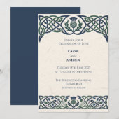 Grüne Navy Celtic Distel-Hochzeit Einladung (Vorne/Hinten)