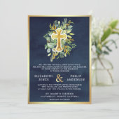 Grüne Navy Gold in einer katholischen Hochzeit Einladung (Stehend Vorderseite)