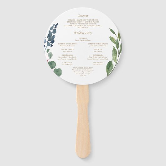 Grüne Navy Gold Round Wedding Program Fan Fächer (Rückseite)