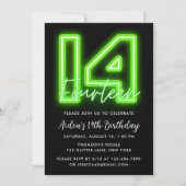 Grüne Neon 14. Geburtstag Einladung (Vorderseite)