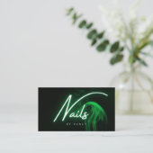 Grüne Neon-Nägel Nail-Tech-Script-Typografie Visitenkarte (Stehend Vorderseite)