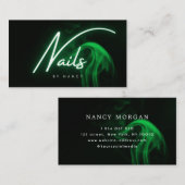 Grüne Neon-Nägel Nail-Tech-Script-Typografie Visitenkarte (Vorne/Hinten)
