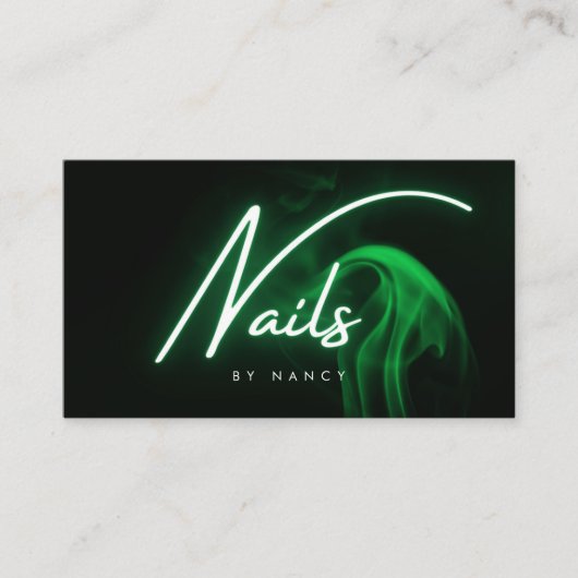 Grüne Neon-Nägel Nail-Tech-Script-Typografie Visitenkarte (Vorderseite)