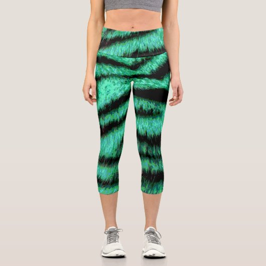 Grüne Neontiger-Streifen Capri Leggings (Vorderseite)
