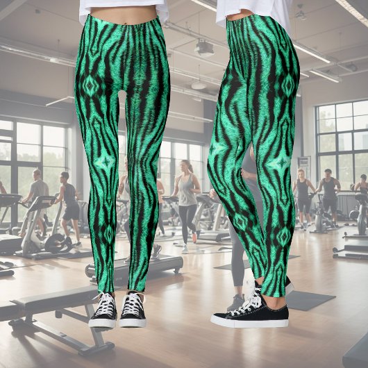 Grüne Neontiger-Streifen Leggings