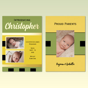 Grüne Neues-Baby-Ankündigung Goldfolie Flachkarte Folieneinladung
