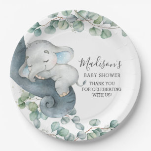 Grüne Niedlich Elephant Boy Baby Dusche Geburtsta Pappteller