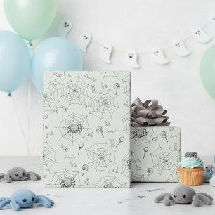 Grüne Niedliche Babyspinnen, Webs und Bonbons Geschenkpapier