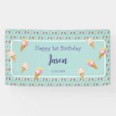 Grüne Niedliche Eiscreme Cone Kinder Junge Geburts Banner (Horizontal)