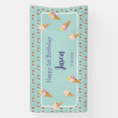 Grüne Niedliche Eiscreme Cone Kinder Junge Geburts Banner (Vertikal)