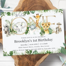 Grüne Niedliche Jungle Tiere Wild ONE 1. Geburtsta Einladung