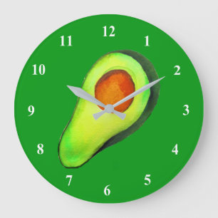 Grüne niedliche Kunst für Avocado Große Wanduhr