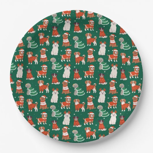 Grüne Niedliche Weihnachtshunde Holiday Puppy Must Pappteller (Vorderseite)