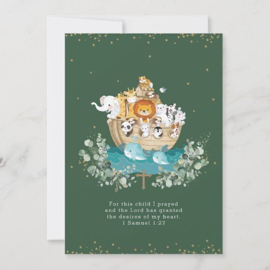 Grüne Noahs neutrale Taufe Einladung (Rückseite)