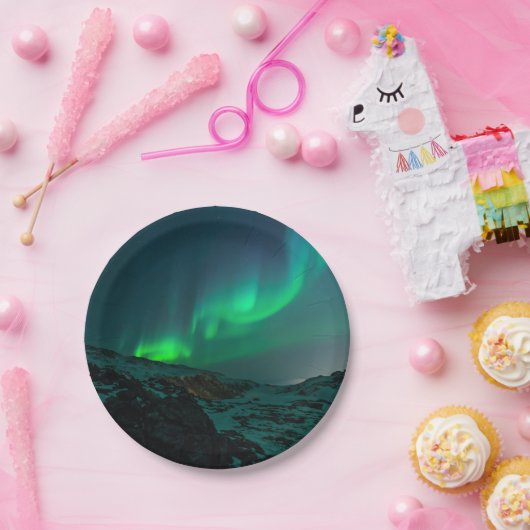 Grüne Nordlichter Pappteller (Party)