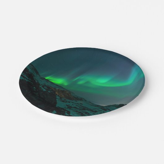 Grüne Nordlichter Pappteller (Schrägansicht)