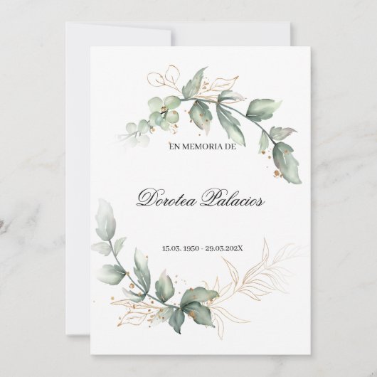 Grüne obituäre spanische Einladung (Vorderseite)