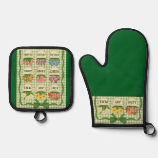 Grüne Ofen-Mitt und Pothalter Ofenhandschuh & Topflappen-Set