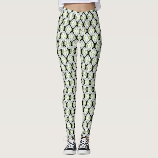 Grüne Ogees auf Schwarz Leggings (Vorderseite)