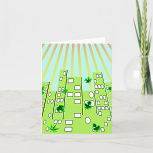 Grüne Öko-Stadt-Skyline mit schwebenden Blättern Karte