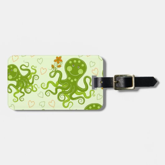 Grüne Oktopoden mit Blume Gepäckanhänger (Vorderseite horizontal)