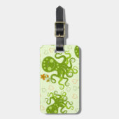 Grüne Oktopoden mit Blume Gepäckanhänger (Vorderseite vertikal)
