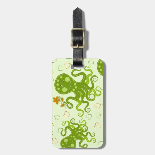 Grüne Oktopoden mit Blume Gepäckanhänger (Vorderseite vertikal)