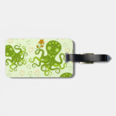 Grüne Oktopoden mit Blume Gepäckanhänger (Rückseite horizontal)