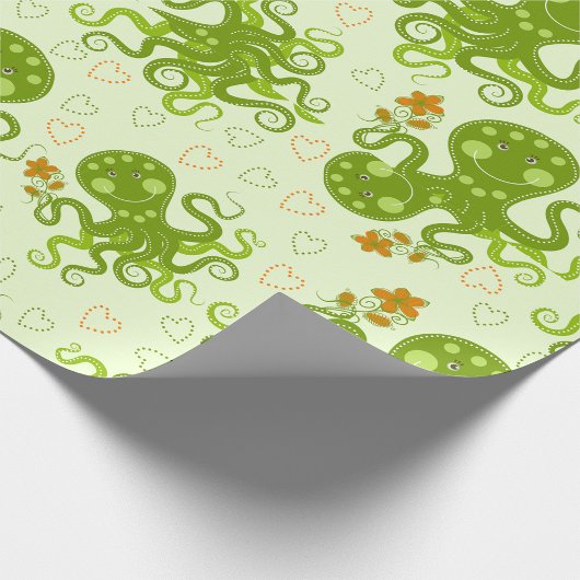 Grüne Oktopoden mit Blume Geschenkpapier