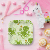 Grüne Oktopoden mit Blume Pappteller (Party)