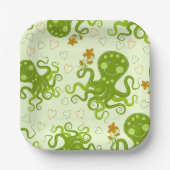 Grüne Oktopoden mit Blume Pappteller (Vorderseite)