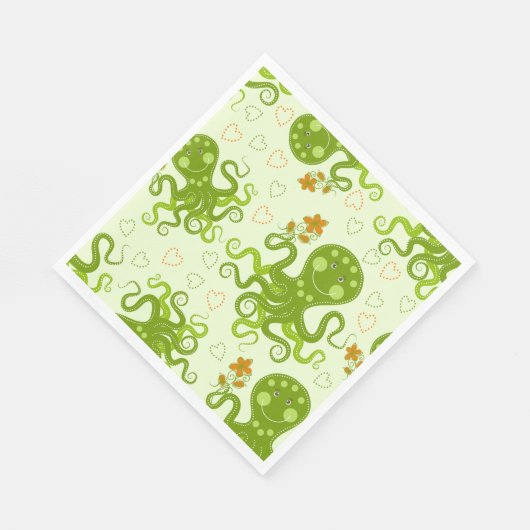 Grüne Oktopoden mit Blume Serviette (Ecke)