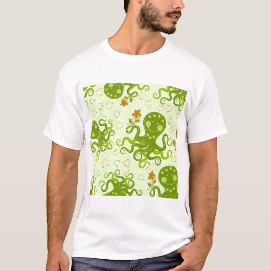 Grüne Oktopoden mit Blume T-Shirt (Vorderseite)