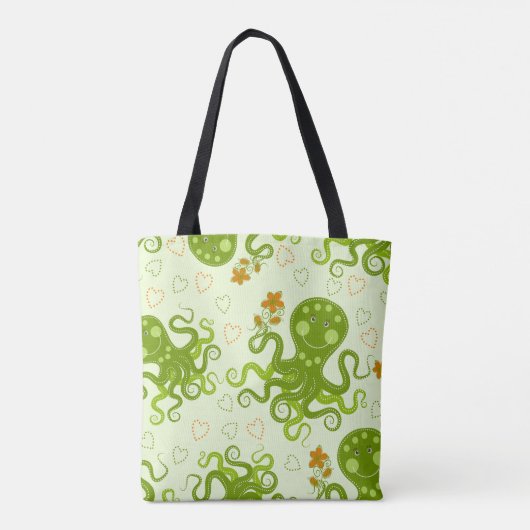 Grüne Oktopoden mit Blume Tasche (Rückseite)