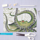 Grüne Oktopus Vintage Karte Weiß Seidenpapier (Handwerk)