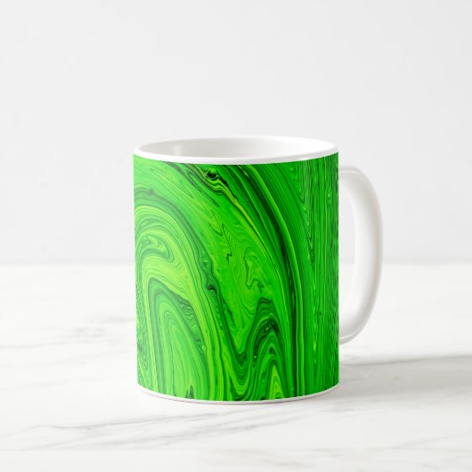 Grüne Ölfarbe abstrakt. Ölfarbe Kaffeetasse (VorderseiteRechts)