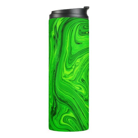 Grüne Ölfarbe abstrakt. Ölfarbe Thermosbecher (Nach links gedreht)