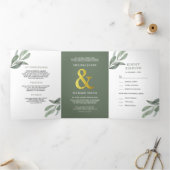 Grüne Olive-Blätter in einer Hochzeit Dreifach Gefaltete Einladung (Innenseite)
