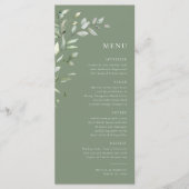 Grüne Olive Botanisches Hochzeitsmenü Programm (Vorderseite)
