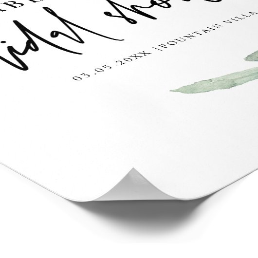 Grüne Olive Branch Welcome Brautparty Sign Poster (Ecke)