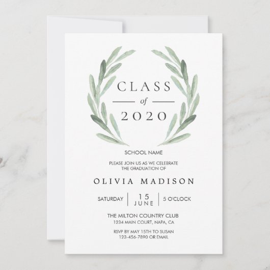 Grüne Olive Branch Wreath Graduation Party Einladung (Vorderseite)