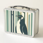 Grüne Olive Cream Pinguin Illustrationswald Metall Brotdose (Rückseite)