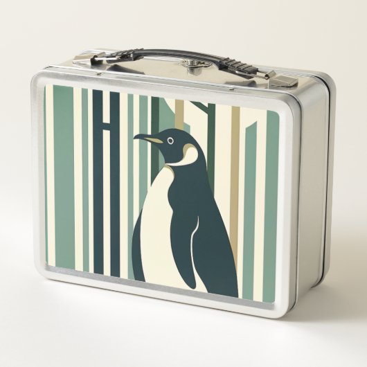 Grüne Olive Cream Pinguin Illustrationswald Metall Brotdose (Rückseite)