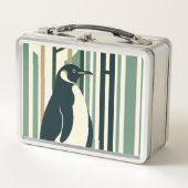 Grüne Olive Cream Pinguin Illustrationswald Metall Brotdose (Vorderseite)