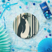 Grüne Olive Cream Pinguin Illustrationswald Pappteller (Party)