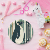 Grüne Olive Cream Pinguin Illustrationswald Pappteller (Party)
