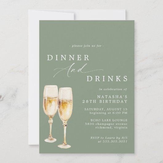 Grüne Olive | Extravaganter Champagner zum Geburts Einladung (Vorderseite)