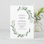 Grüne Olive Hochzeit Einladung (Stehend Vorderseite)